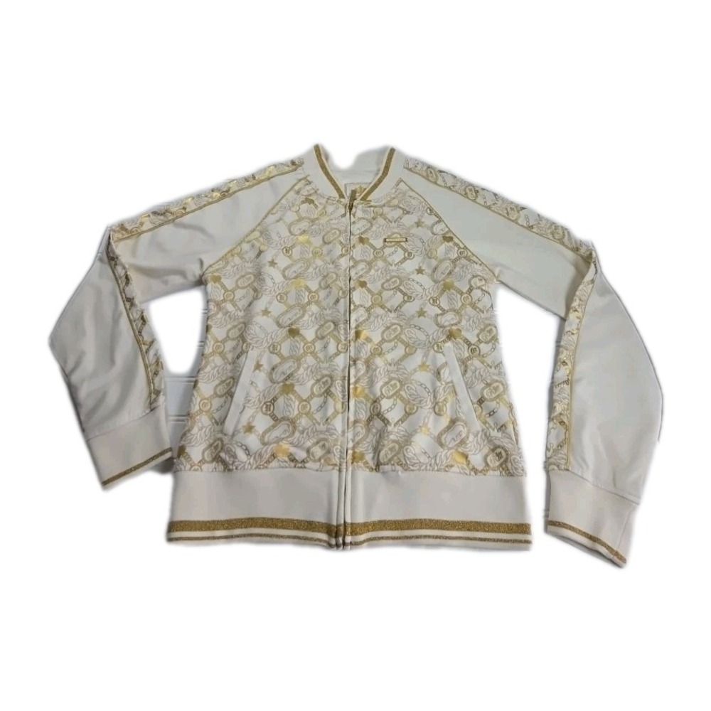 Ecko Red Y2k Track Jacket Coat Shimmery Gold & IVORY Women Large Full Zip‎ 2000s
